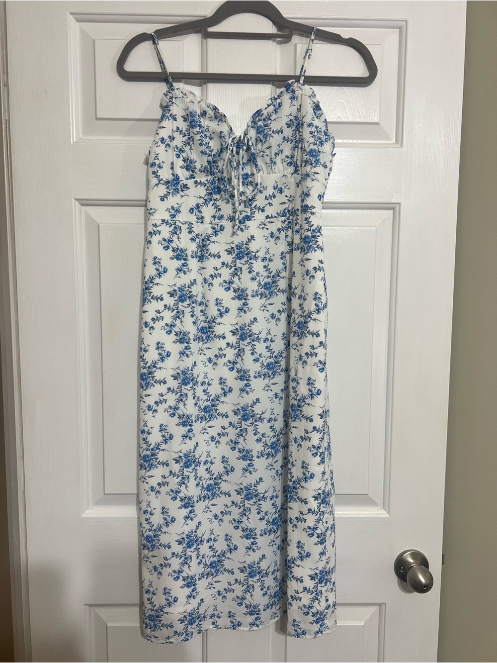 Altar'd State White Midi Dress with Blue Floral Print